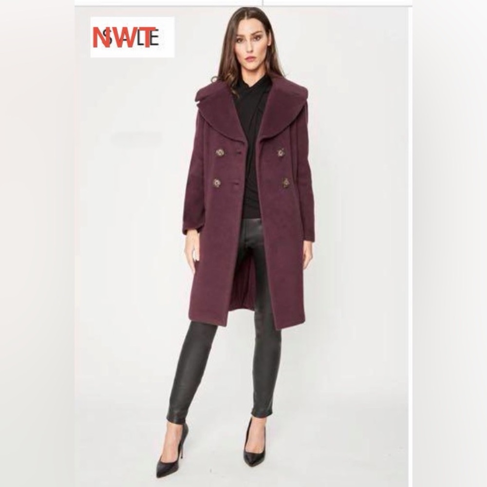 Elie Tahari Plum Double-Breasted Coat